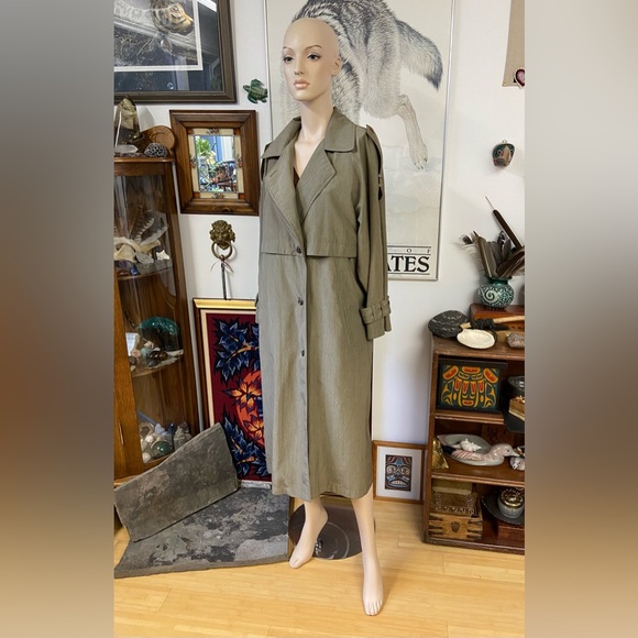 Vintage Grey-Green Shimmery Trench Coat - Picture 6 of 13